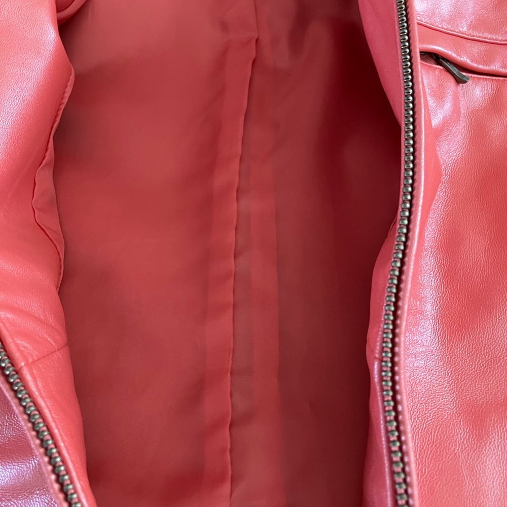 Alfani Genuine Leather Fully Lined Zip Front Jacket in Shimmery Peach Size Large - Picture 8 of 9